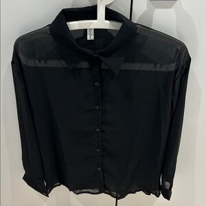 Black Sheer Button-Up Blouse